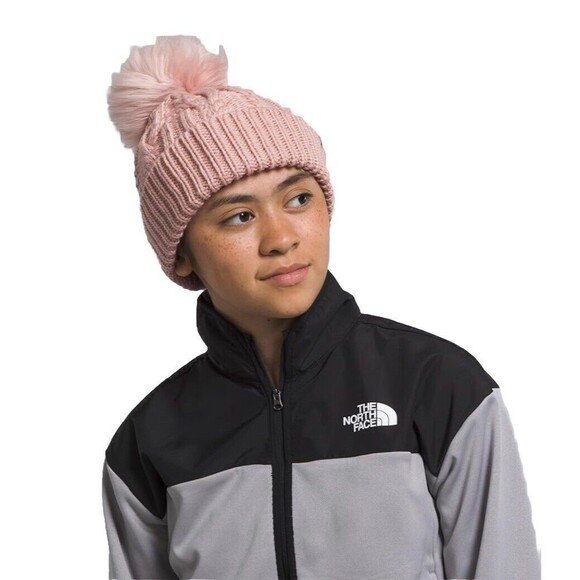The North Face Girls Youth Kids Oh‎ Mega Faux Fur Pom Beanie Hat PINK MOSS New - Picture 1 of 10